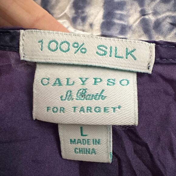 Calypso St Barth Target 100% Silk Purple Blue Tie Dye Blouse Crochet Resortwear - Picture 2 of 8